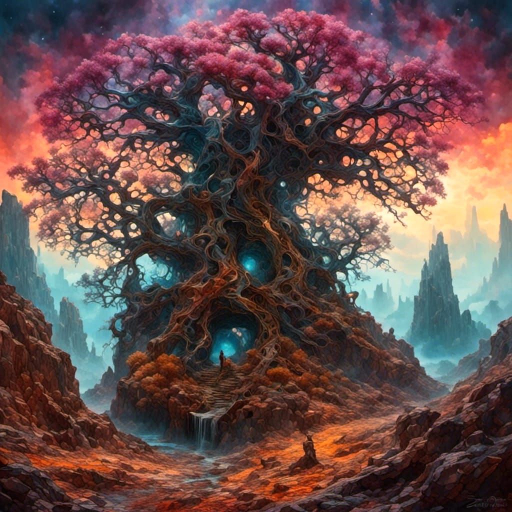 Mystical Desert: Ancient Tree in Surreal Landscape