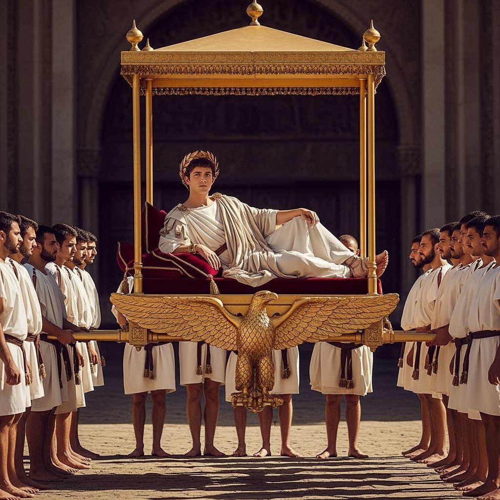 Roman Emperor on Eagle Litter in Leibovitz Style