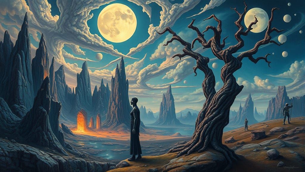 Ethereal Surreal Landscape with Juxtaposed Forms