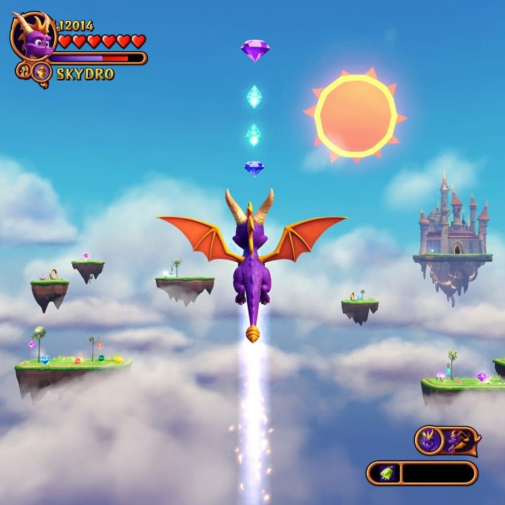 Screenshot from a retro PS2 video game inspired by classic titles like 'Spyro the Dragon'. The scene is set in a vibrant...