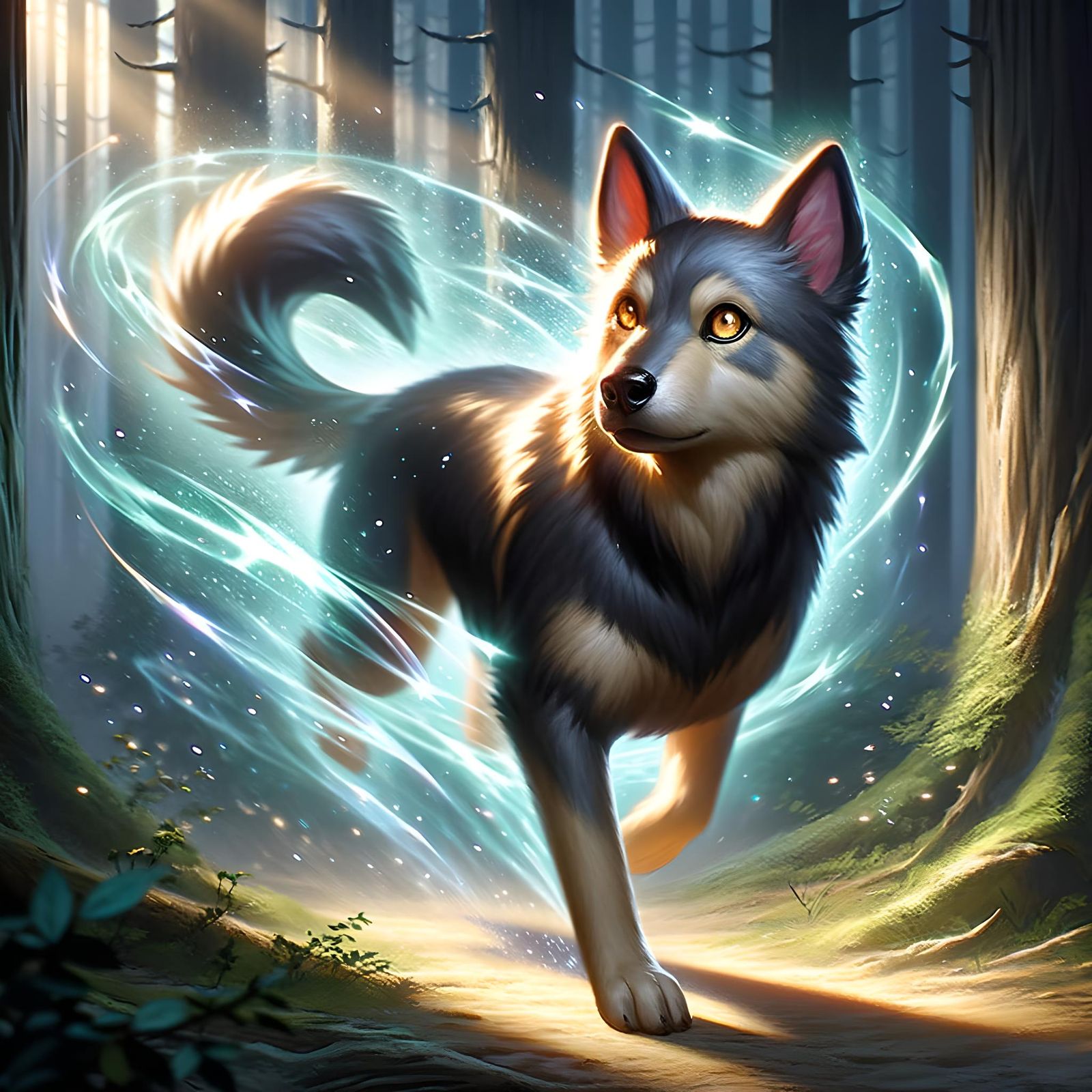 Magical Blink Dog Teleporting in Ethereal Forest