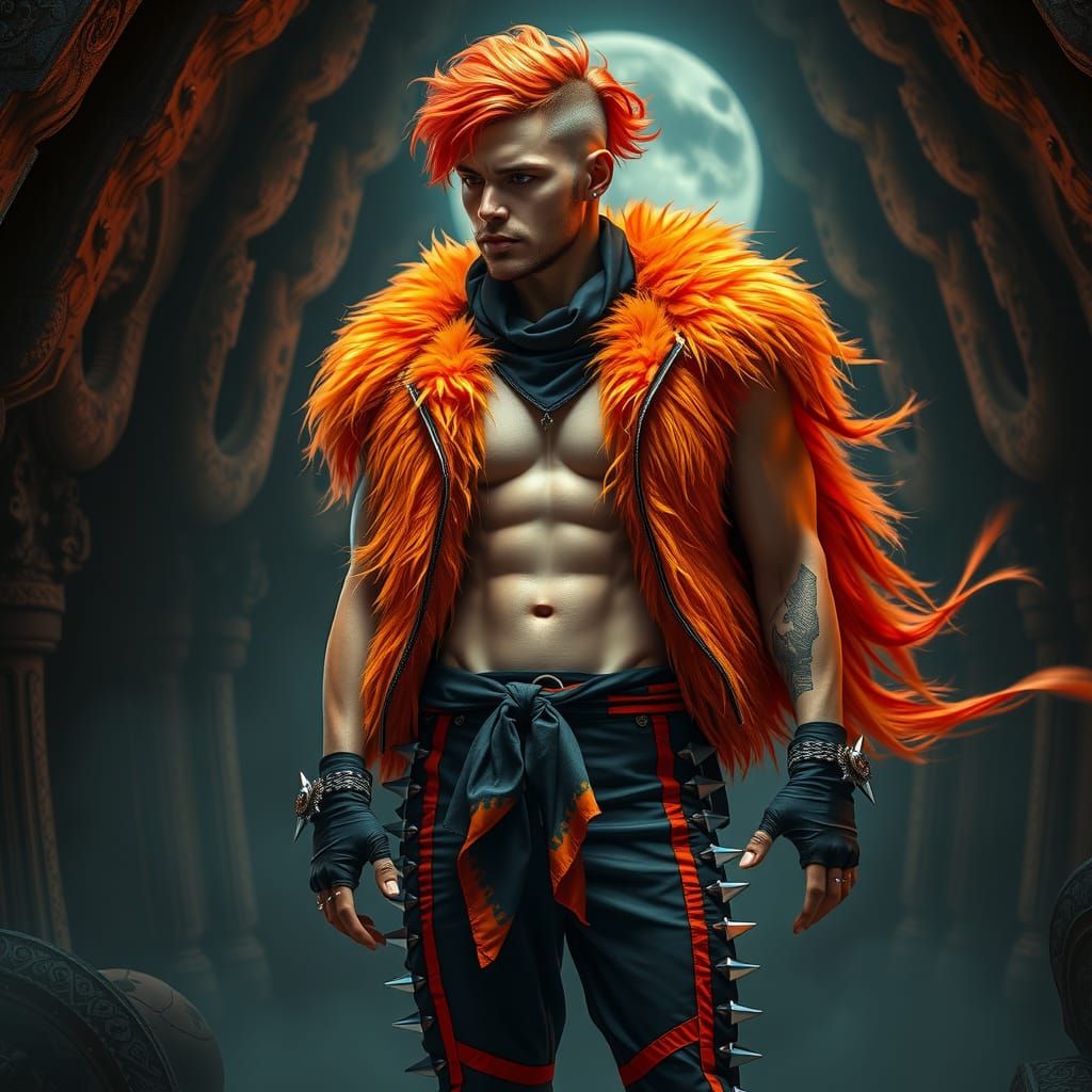 Heroic Man in Mystical Realm, Dark Futuristic Concept Art