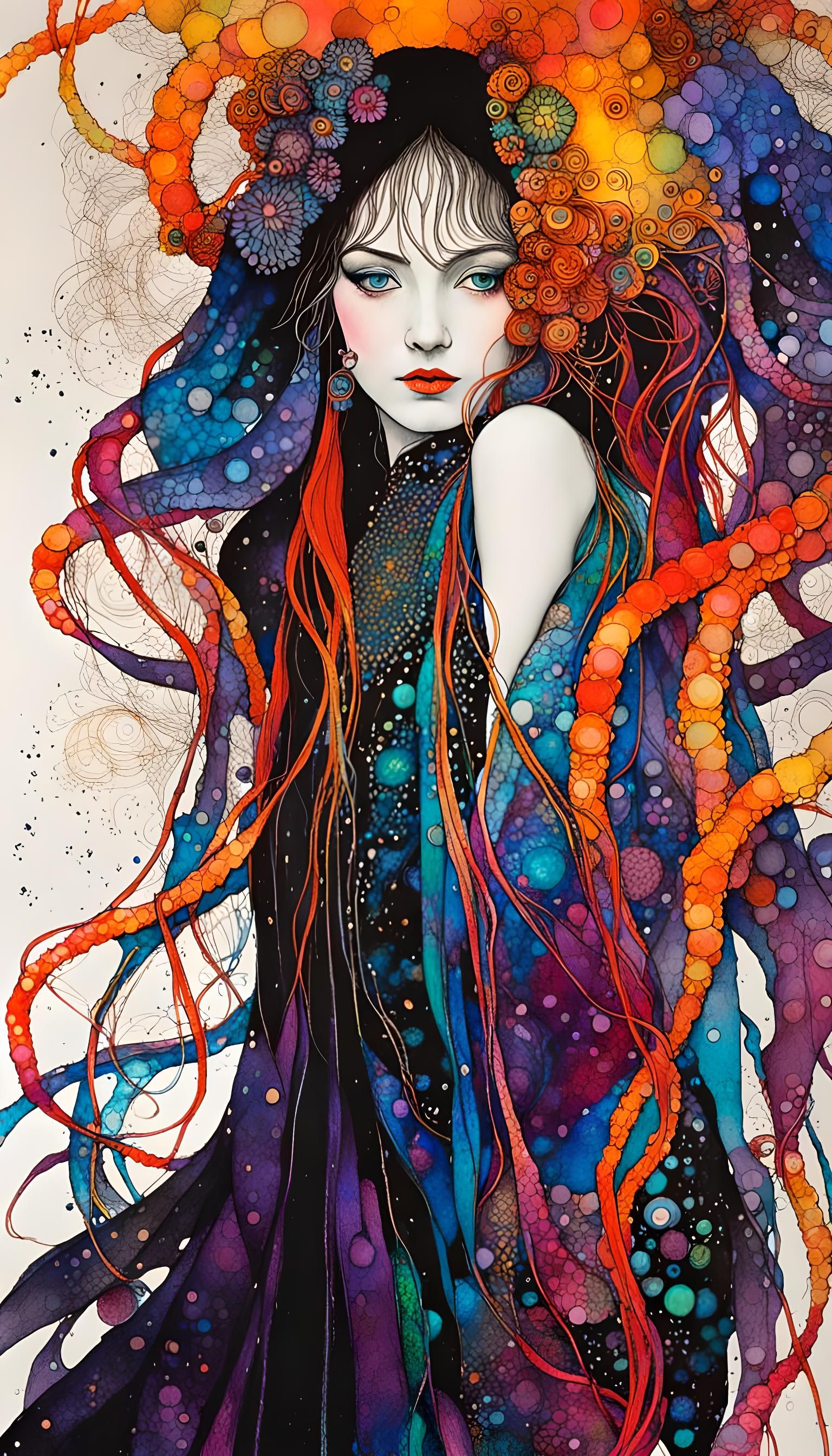 Surreal Octopus Embrace in Cloisonné Style