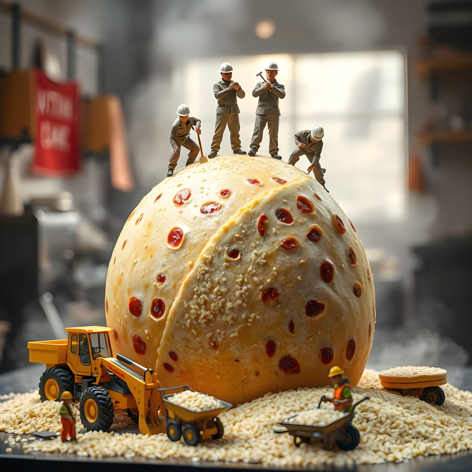 Surreal Macro Photography Scene of Roti Roll Under Construct...