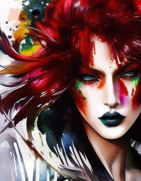 Colorful Ink Punk Portrait of a Smiling Woman