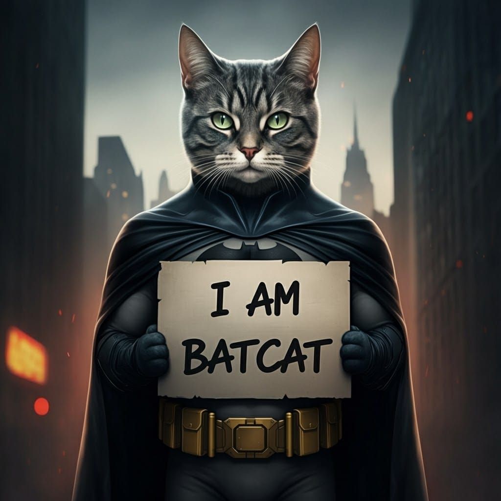 Batman as cat with the text " I am Batcat "