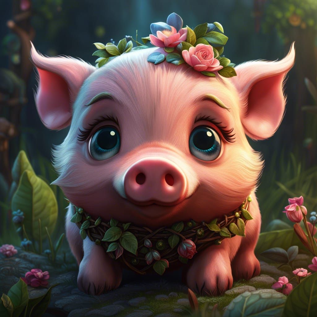 Adorable Pig Face in Detailed Matte Painting