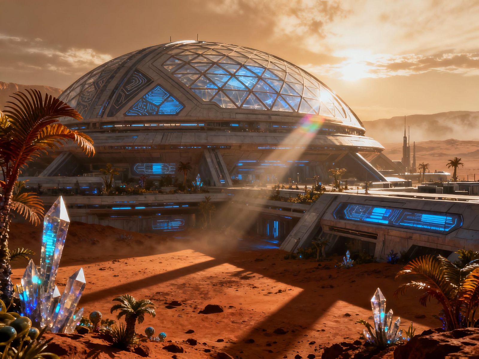 Futuristic Martian Domed City at Golden Hour