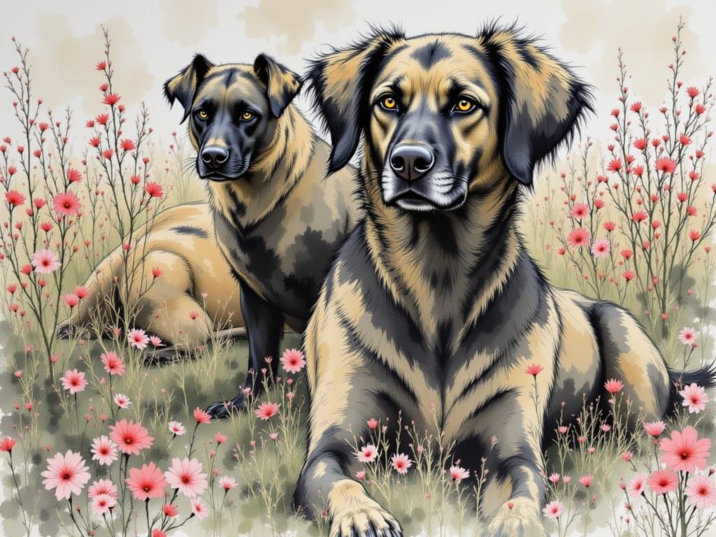 Guardians of Dusk in Traditional Japanese Watercolor