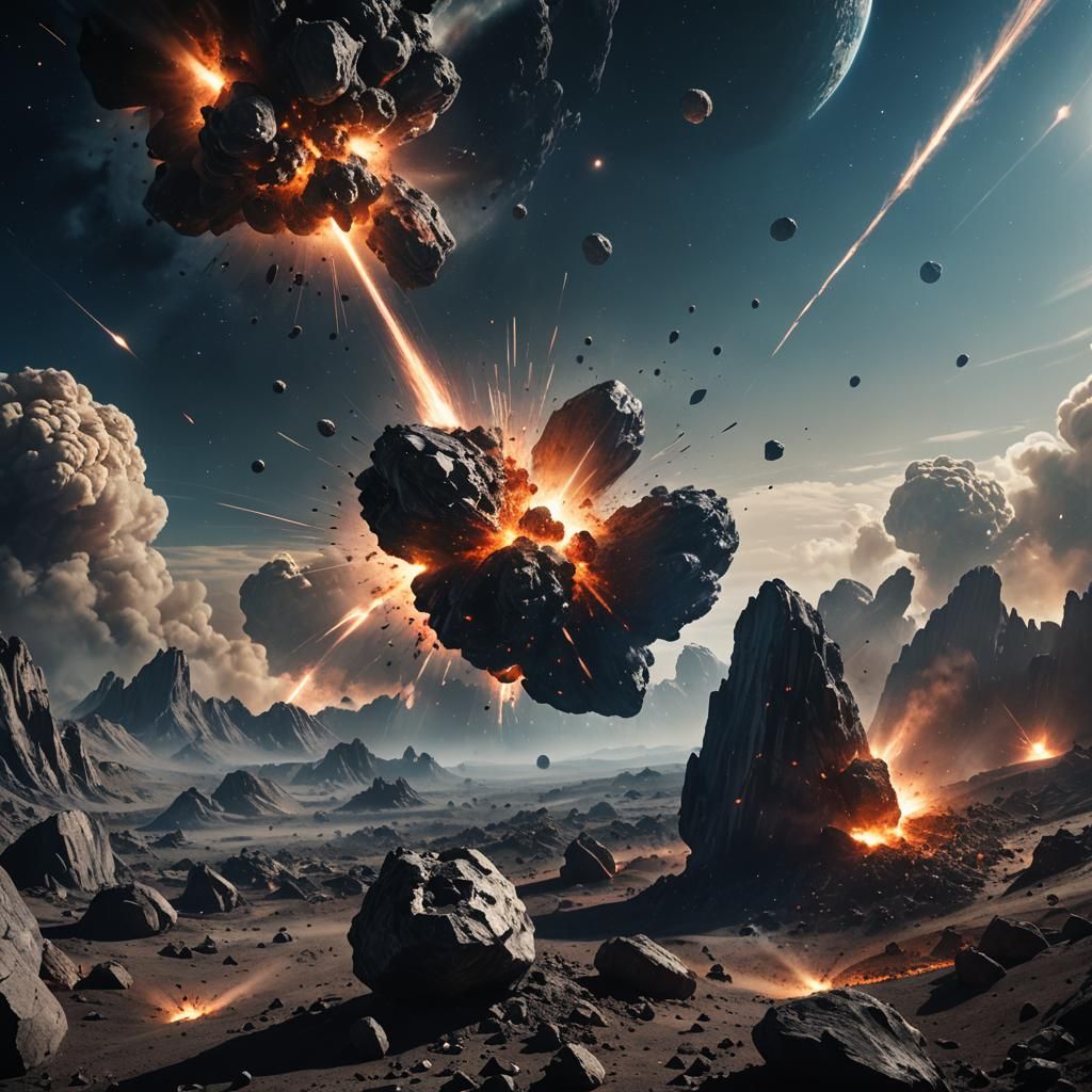 Giant Asteroids Crash Toward Earth: Cinematic View