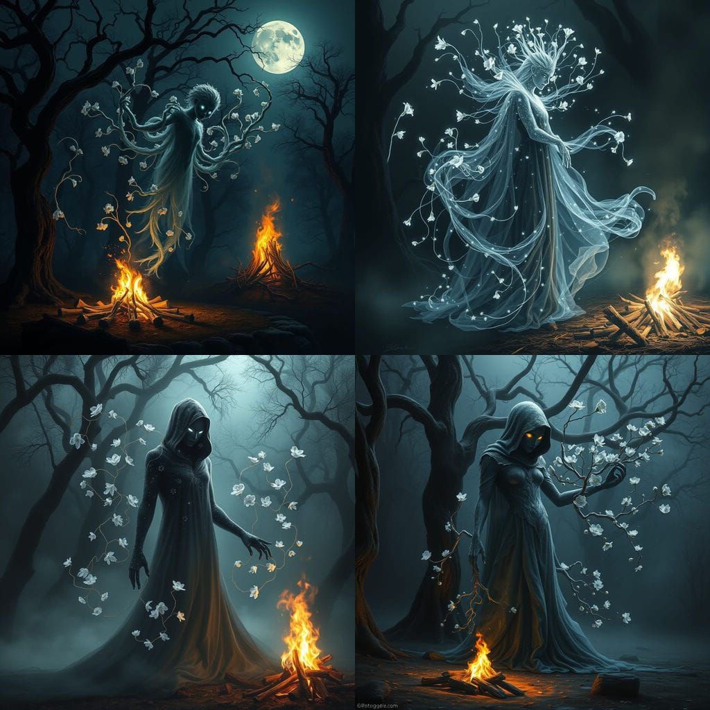 Mysterious Figure Lingers Beyond Campfire's Glow in an Ether...