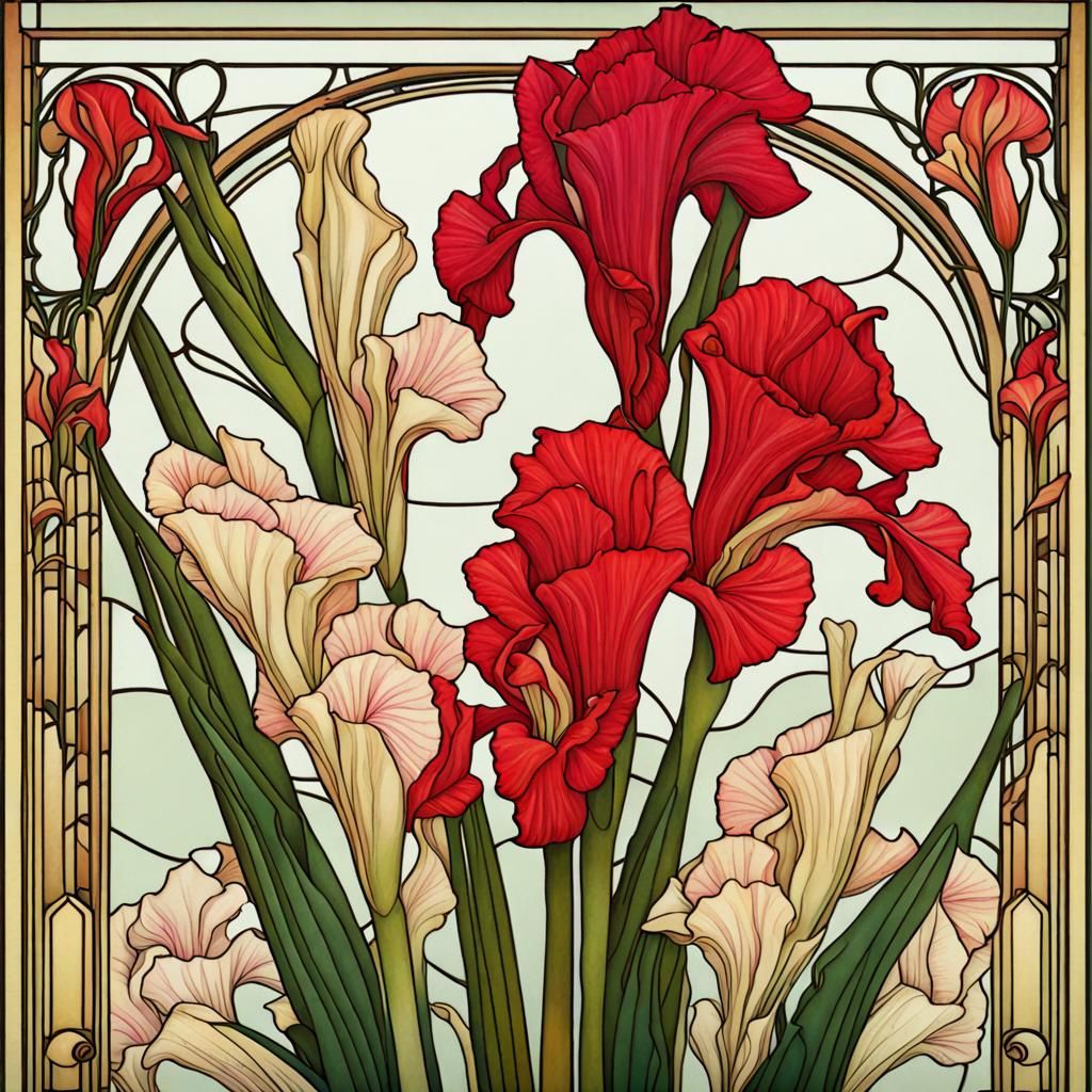 Gladiolas in Art Nouveau Style
