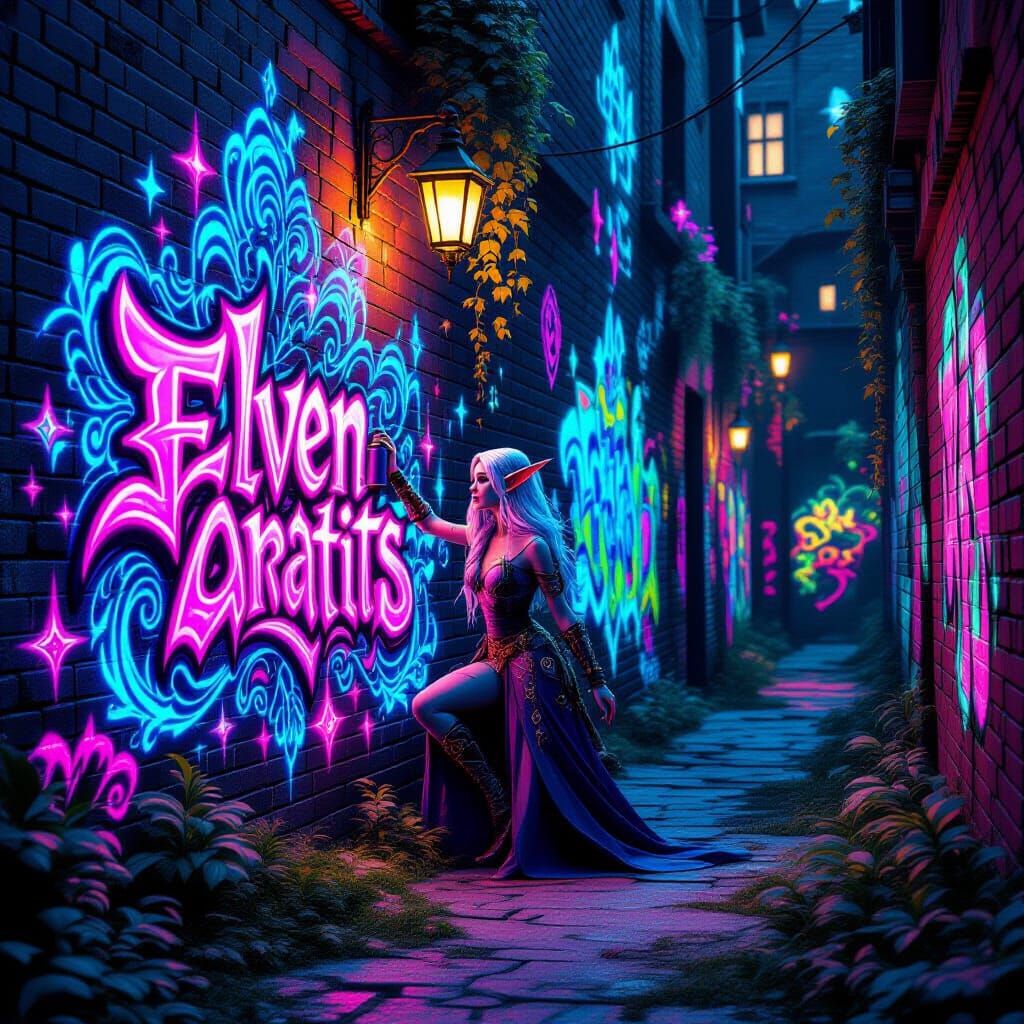 Elven Artist Creates Bioluminescent Graffiti in Surreal Alle...