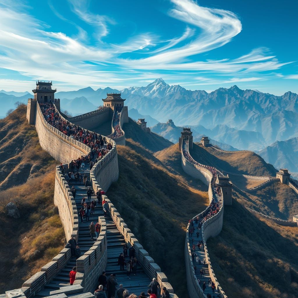 Great Wall of China Packed with People in Fantasy Concept Ar...