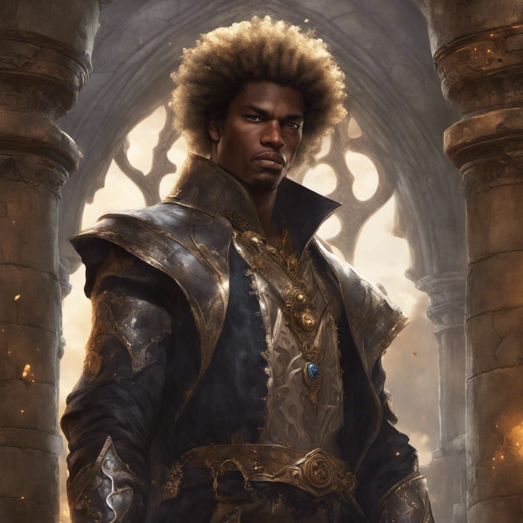 Black Prince with Blonde Afro in Dark Fantasy Style