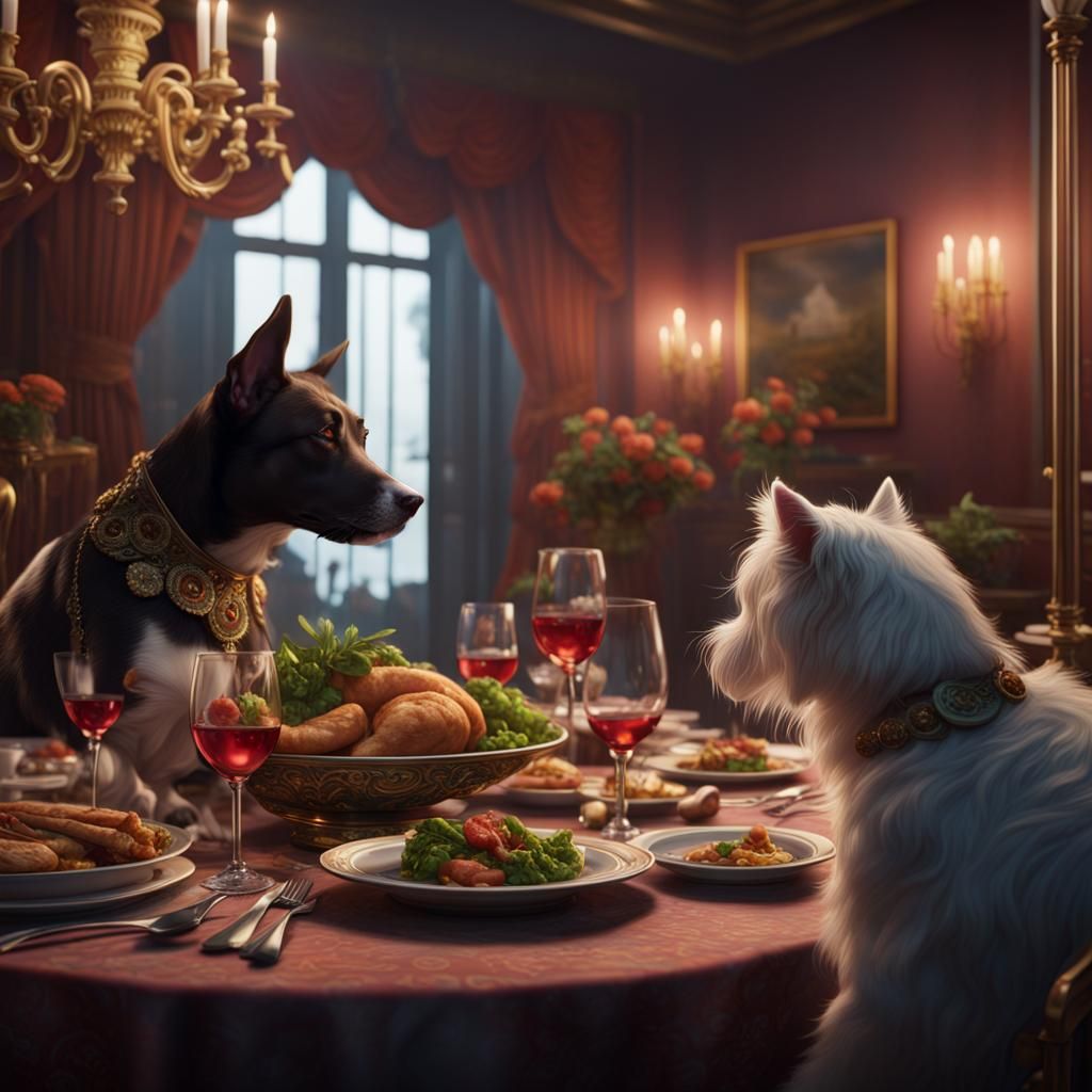 Dog and Cat at Dinner Party