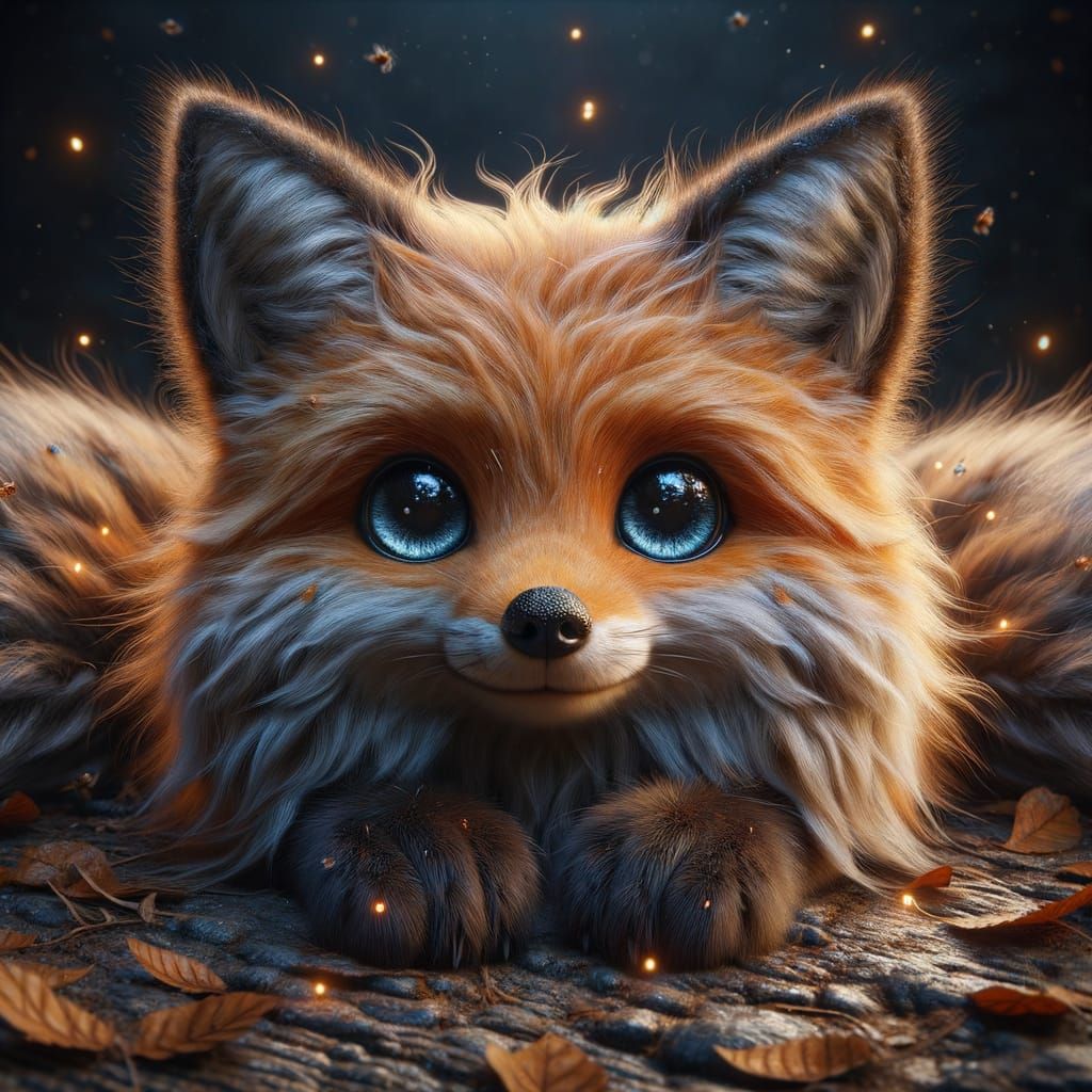 Cute Fox with Blue Eyes in Hyper-Realistic Style