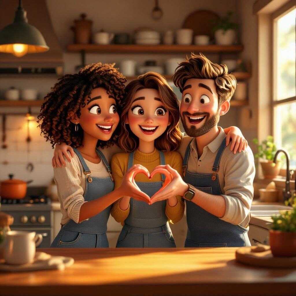 Family Portrait in Cozy Kitchen with Rustic Light