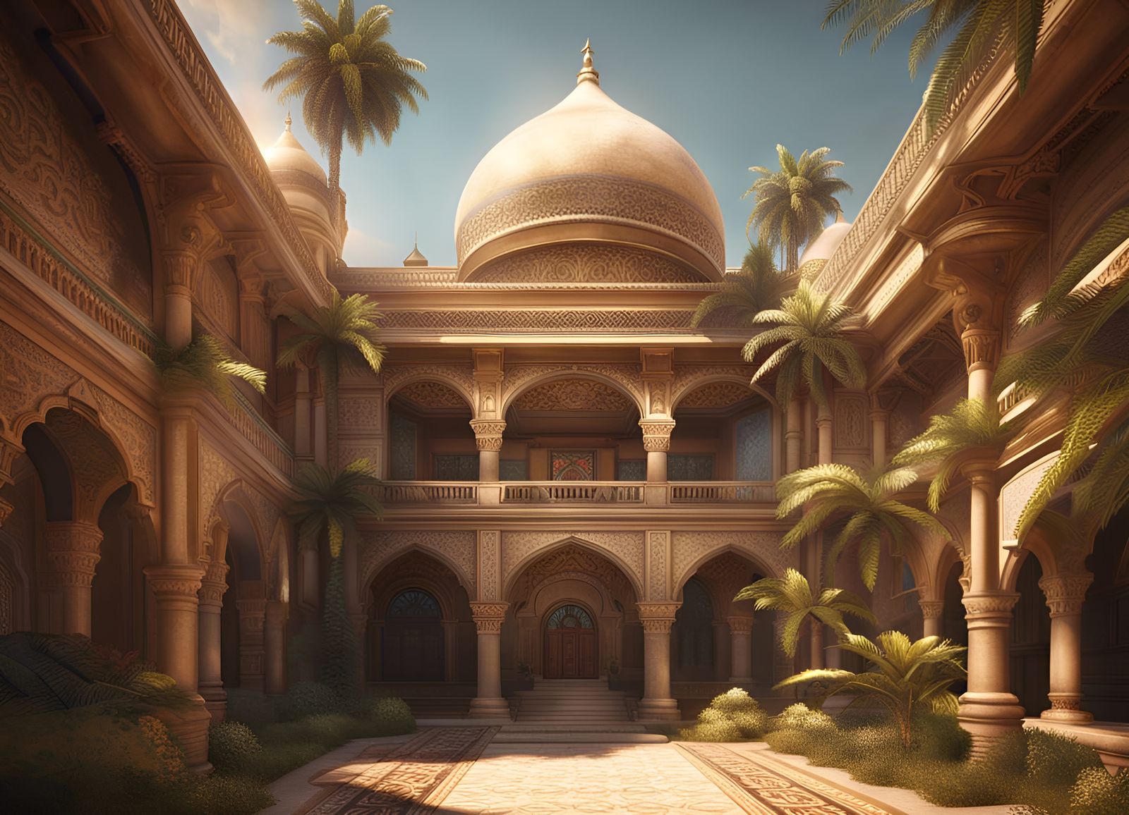 Ornate Arabian Sultan's Palace in Warm Colors
