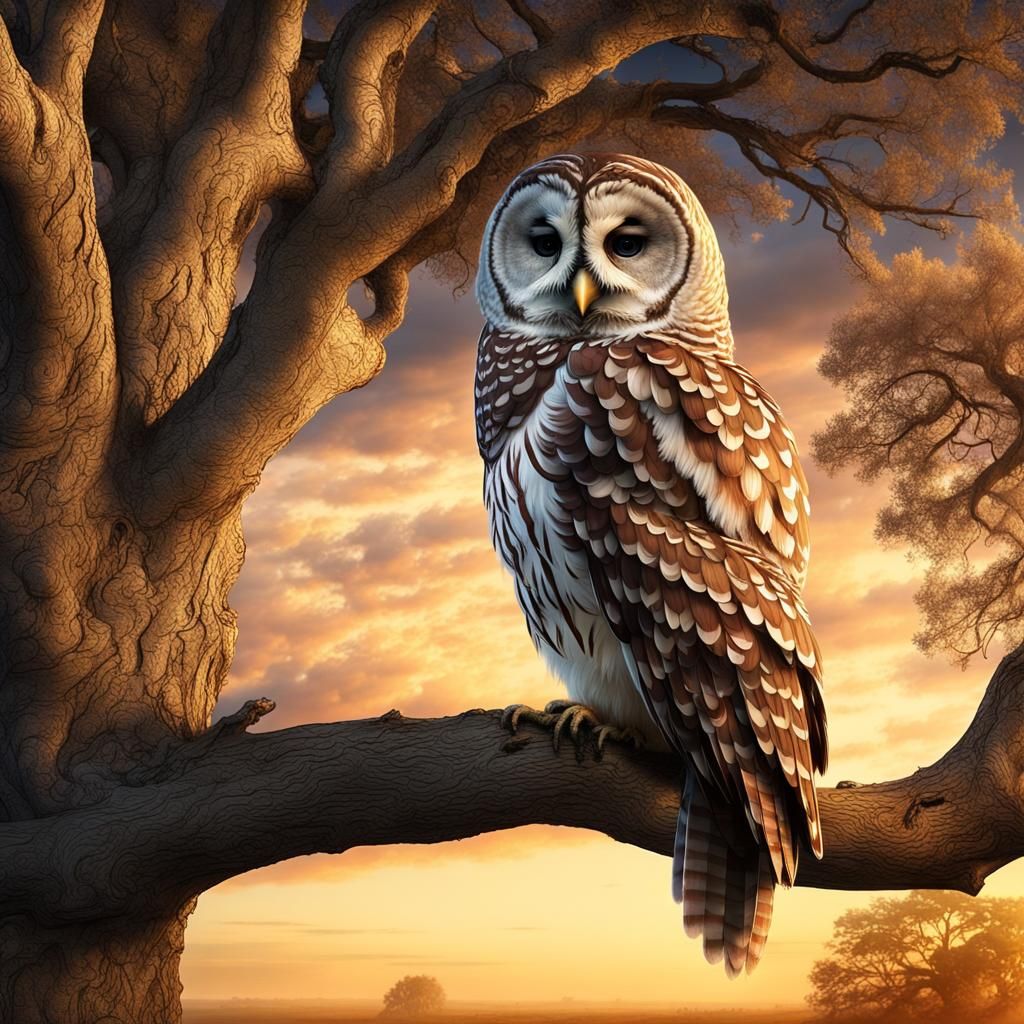 Barred Owl at Sunrise: Epic Digital Matte Painting