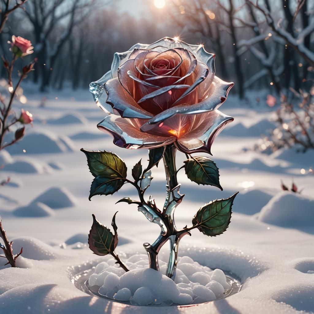 Sparkling Glass Rose in Untouched Snow: Art Deco