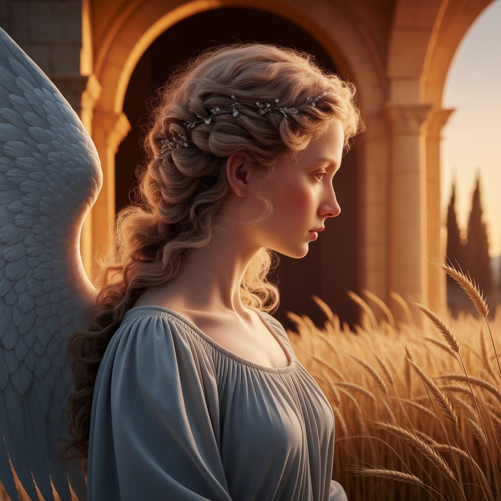 Innocent Angel Portrait in Golden Light