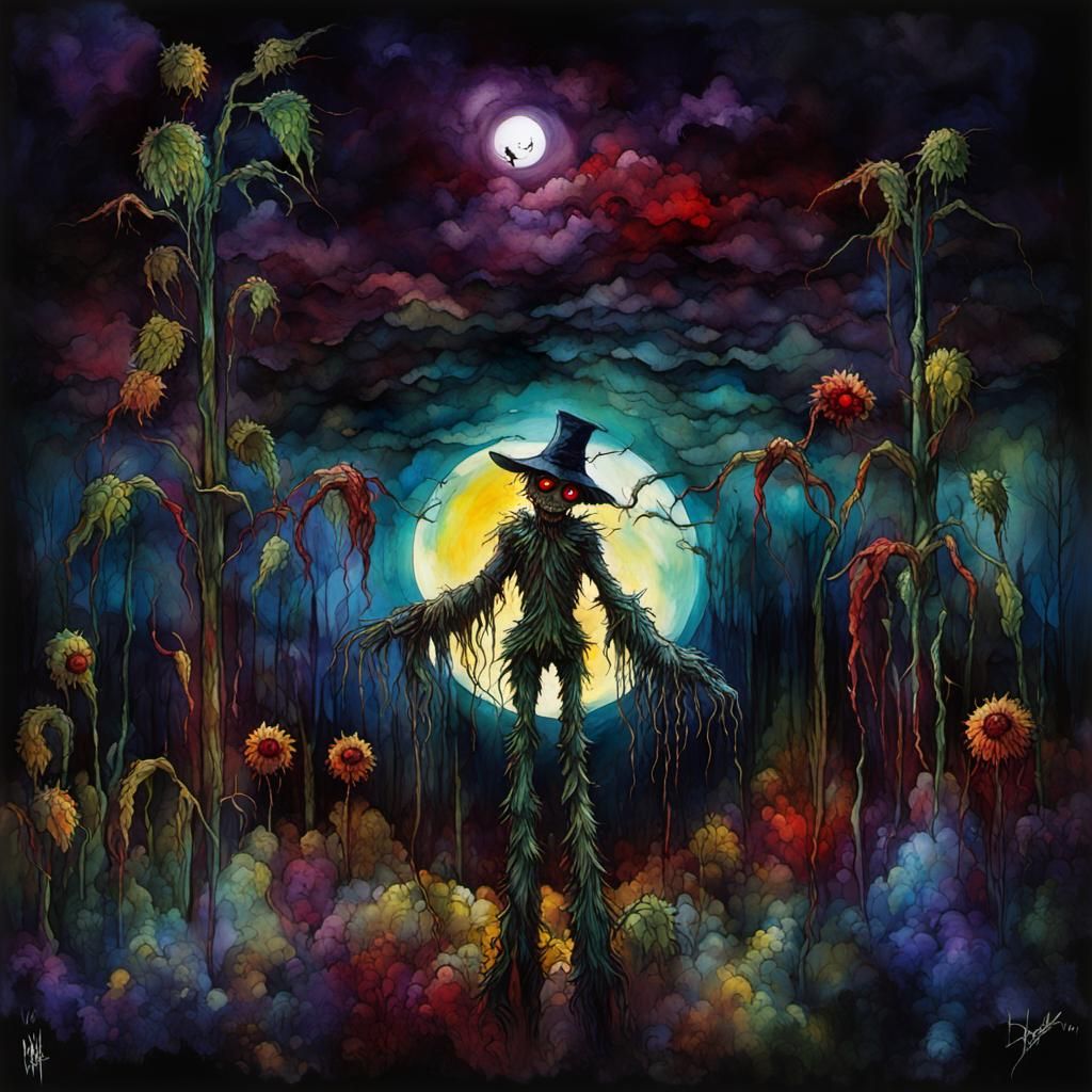 Nightmarish Scarecrow in Haunted Cornfield: Otherworldly Dre...