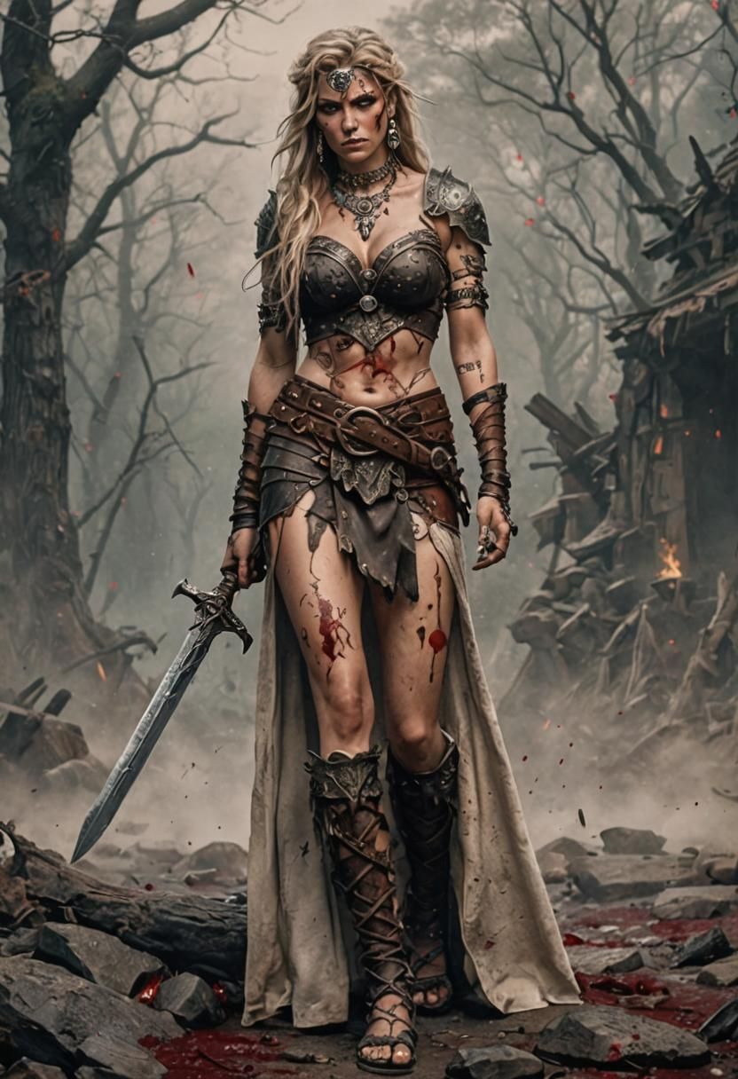 Barbarian Warrior Woman with Mystical Jewelry