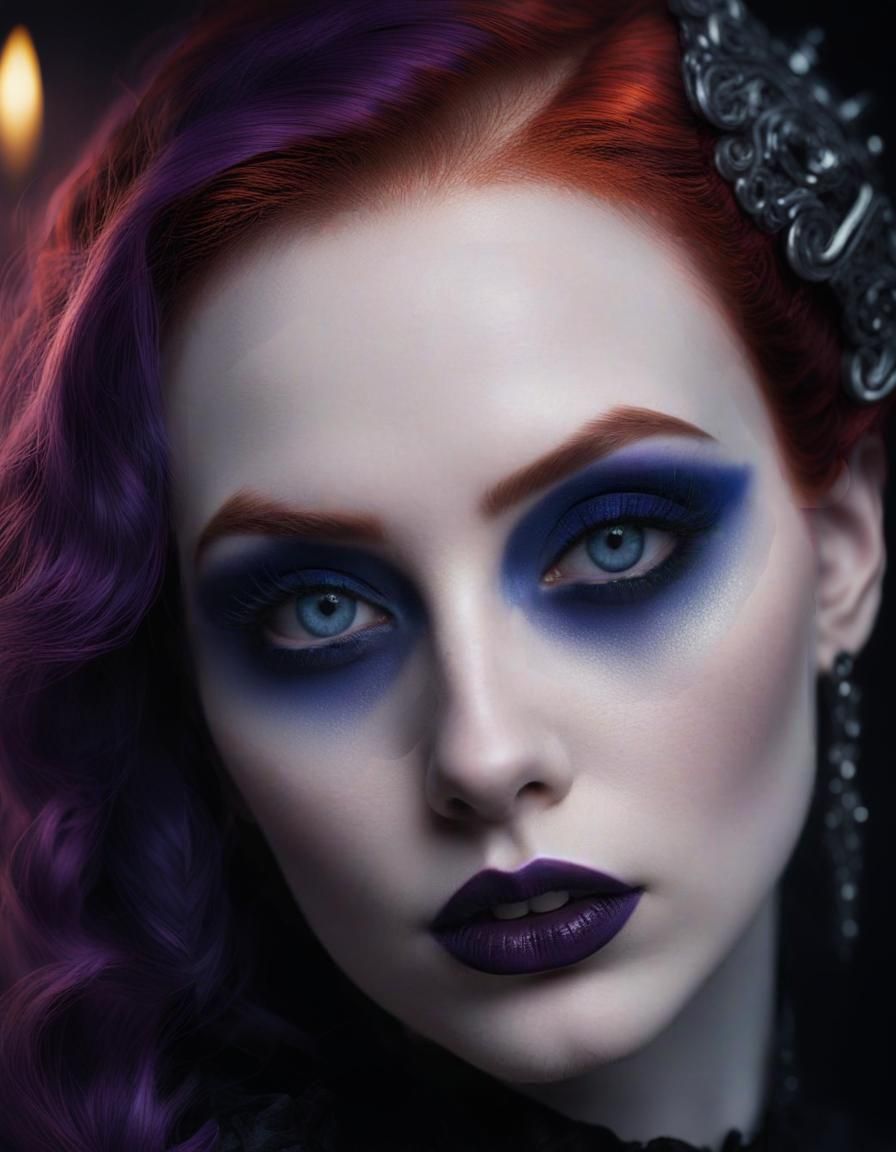 Beautiful gothic young lady with Purpleish red hair and dark...