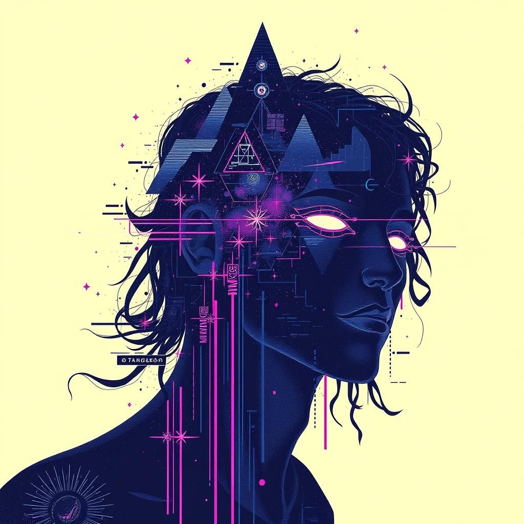 Maximalist Abstract Constellation in Glitch Art Style