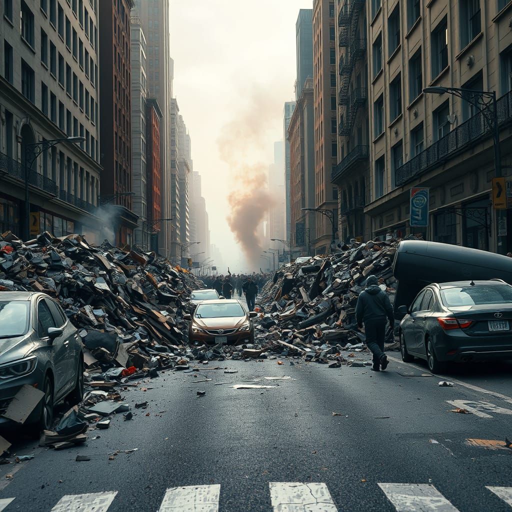 Chaotic City Street Barricade in Gritty Style