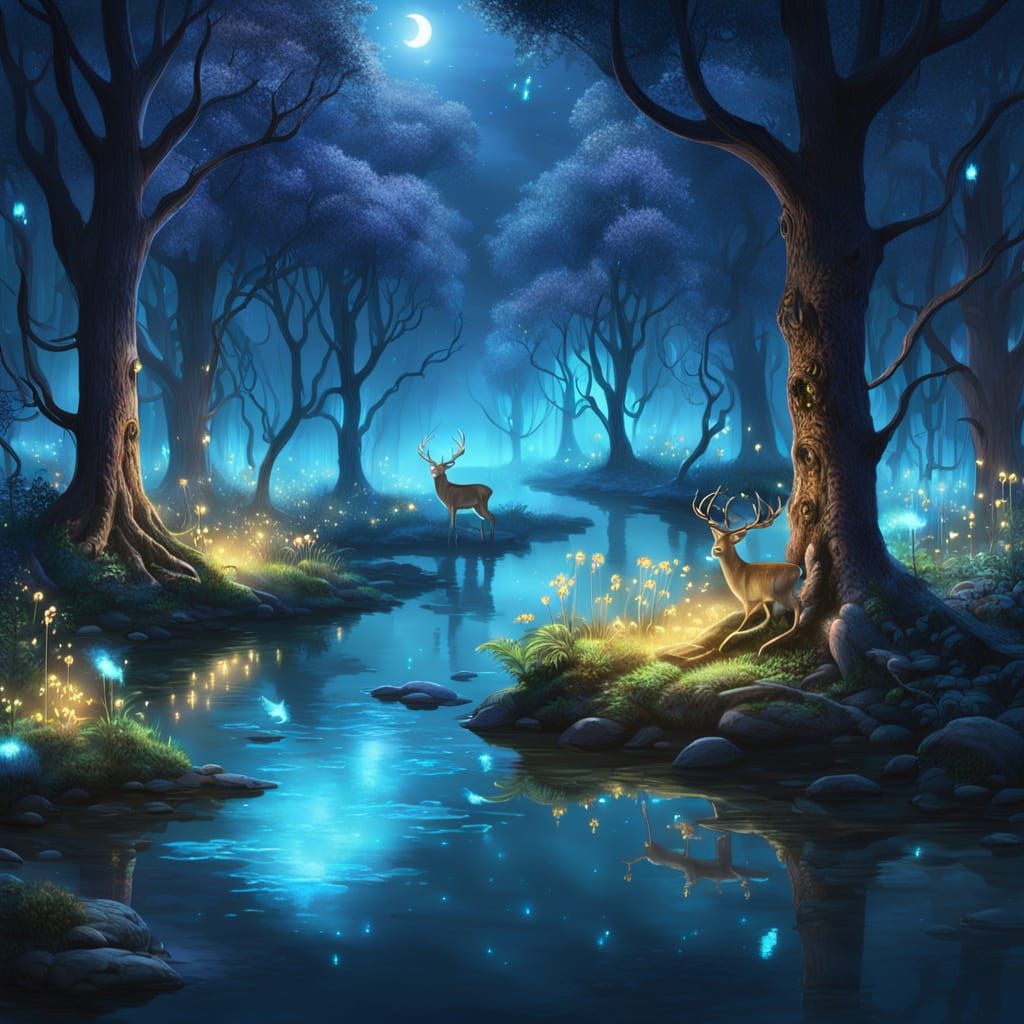 Whispers of an Enchanted Forest at Night