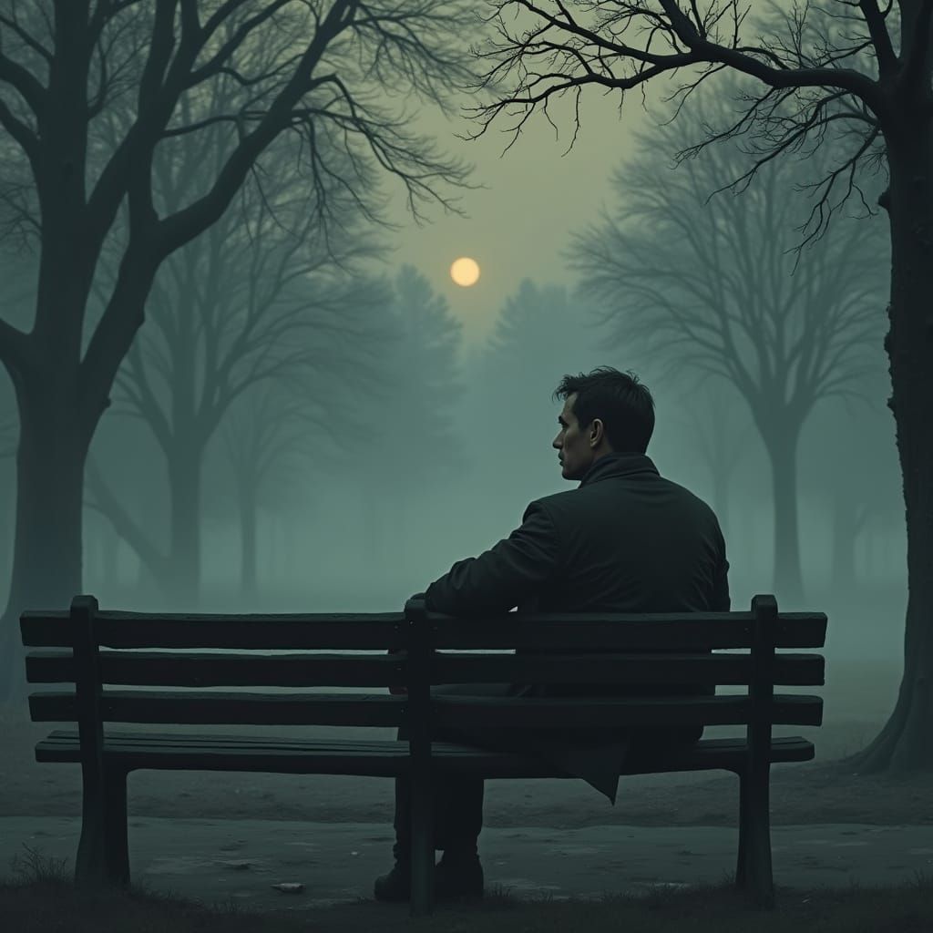 Hopeful Man Reflects on Past on Park Bench