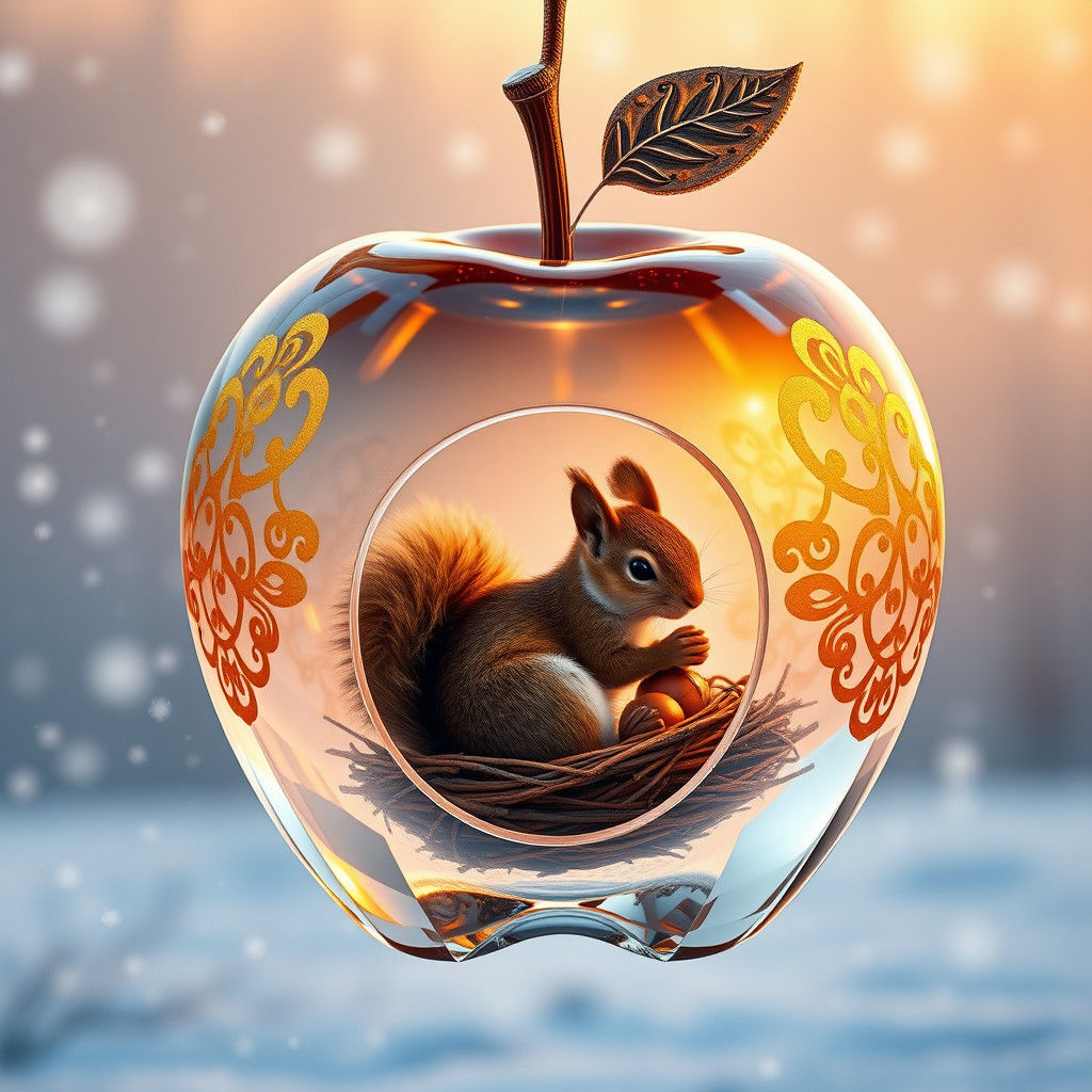Squirrel Nest Inside Crystal Apple in Baroque Style