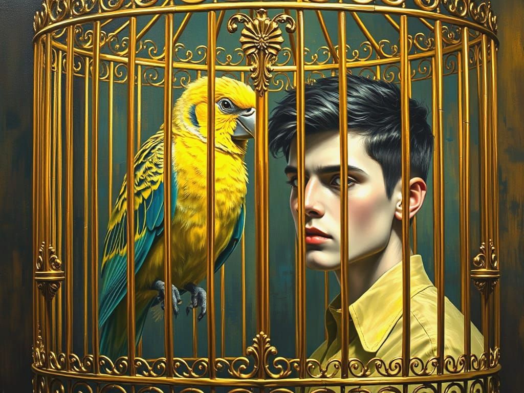 Man and Canary Share a Golden Birdcage