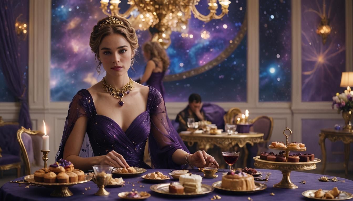 Elegant Woman in Lavish, Celestial Setting
