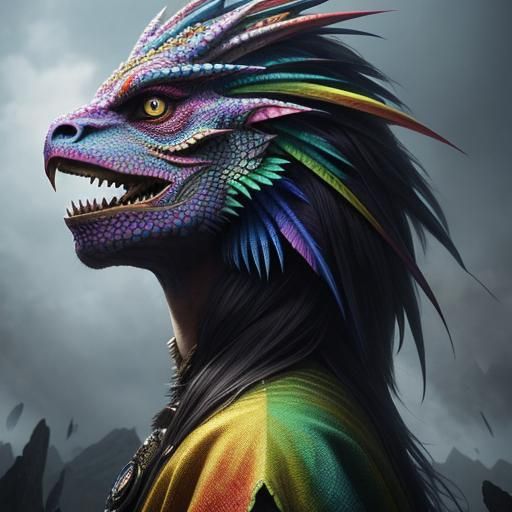 Rainbow Dragon Scale Woman: Digital Matte Painting