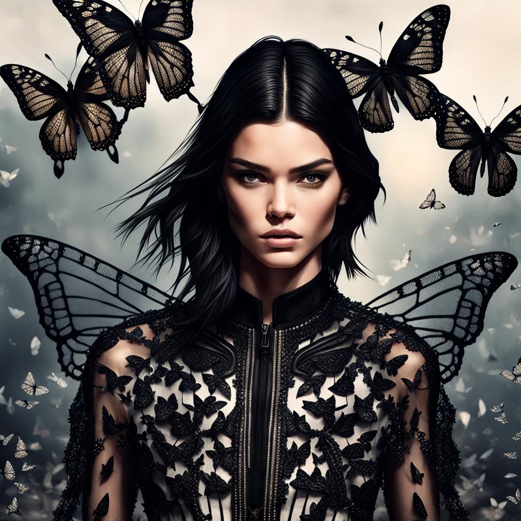 Asian Woman with Angel Wings and Butterflies