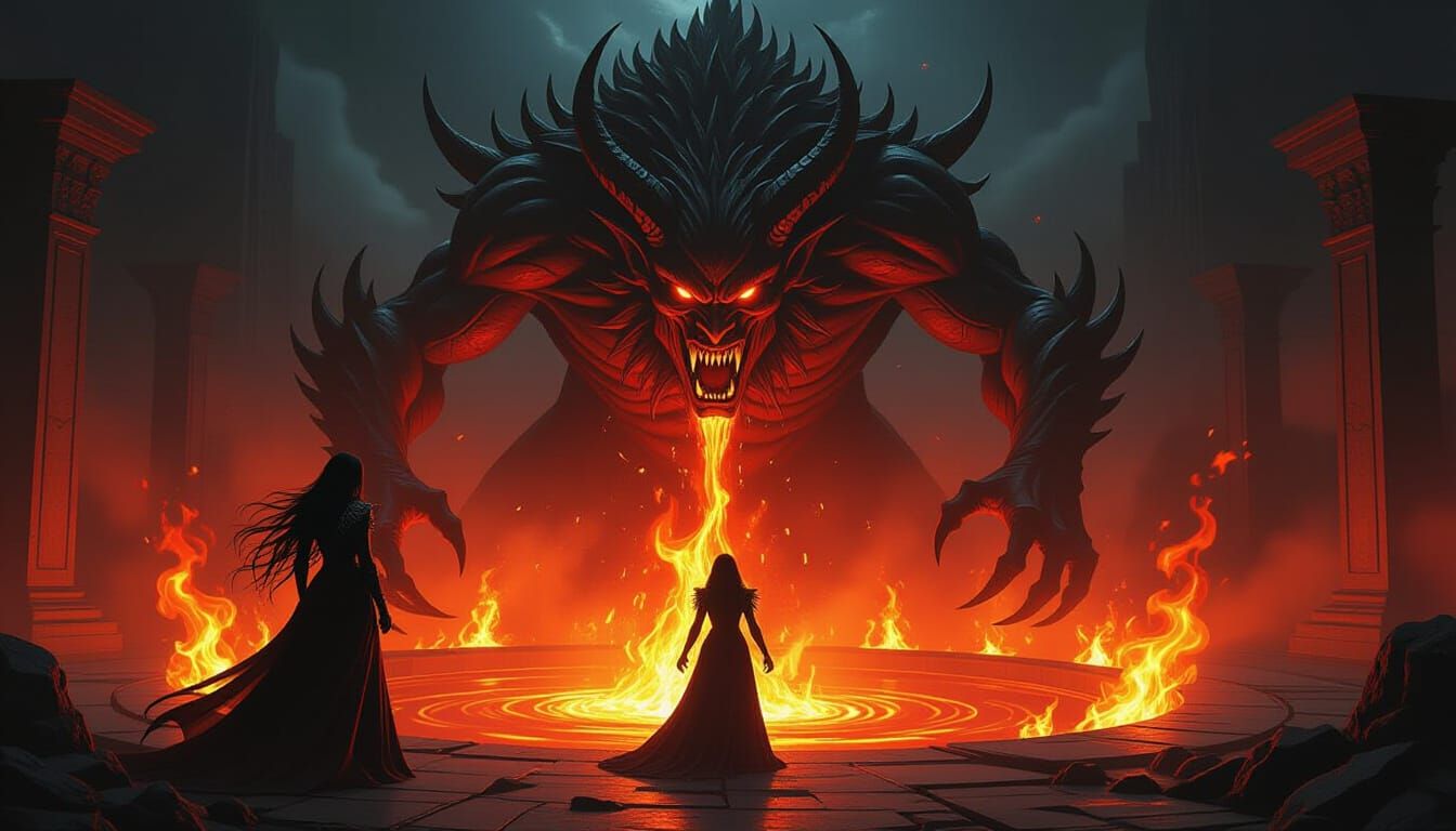 Sorceress Summons a Demon in Dark Fantasy Style