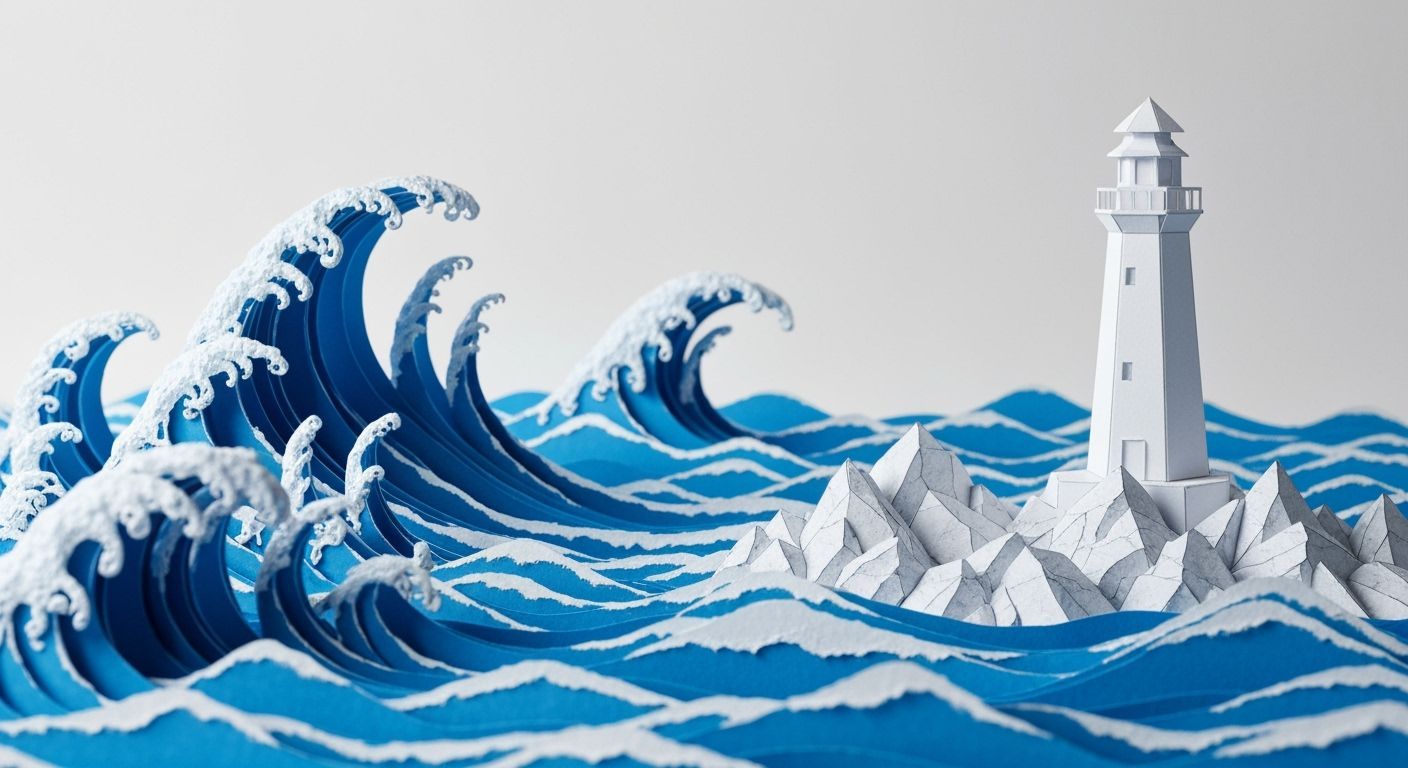 Dynamic Crashing Paper Ocean Waves with Lighthouse