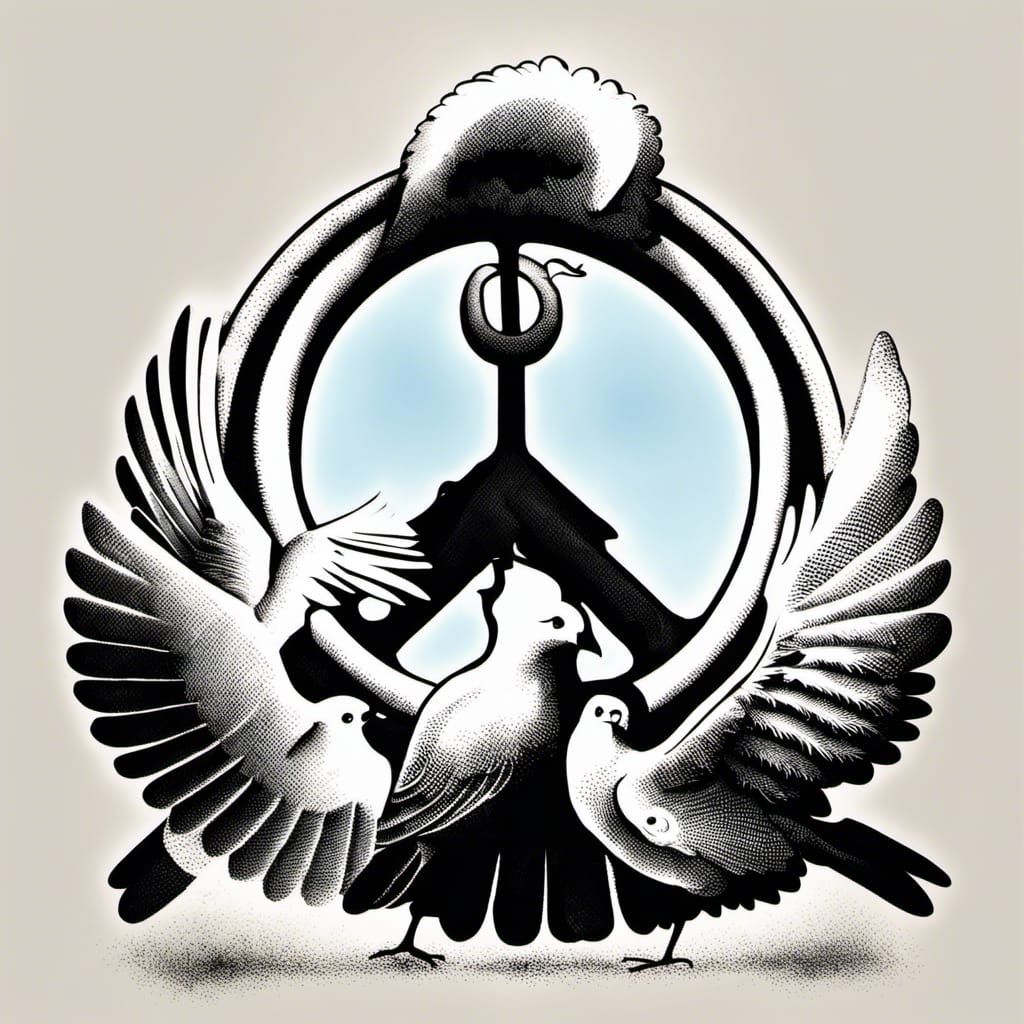 Doves Form Peace Sign in Hyperrealistic Style