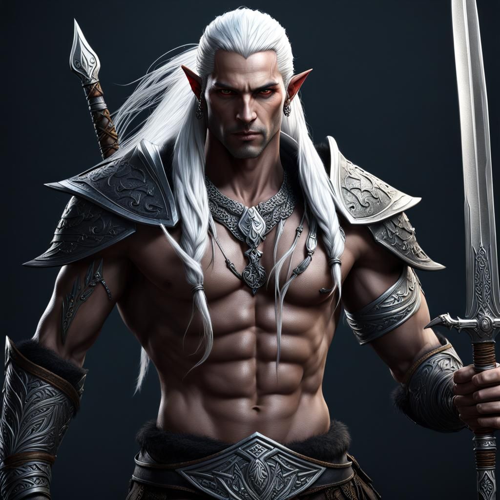 Hyperrealistic Drow Elf Warrior with Swords