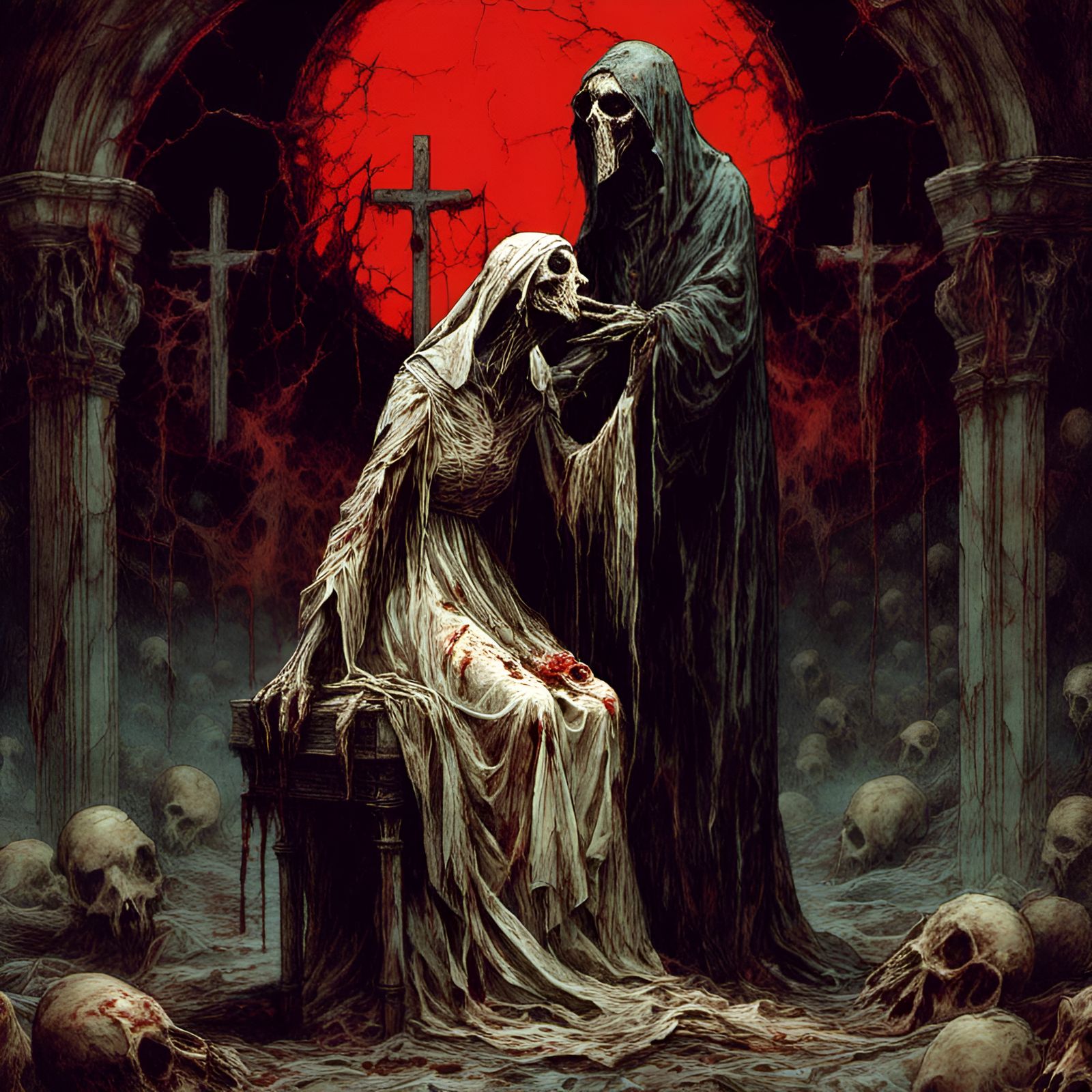 Macabre Zombie Pope Kiss in Creepy Magazine Style