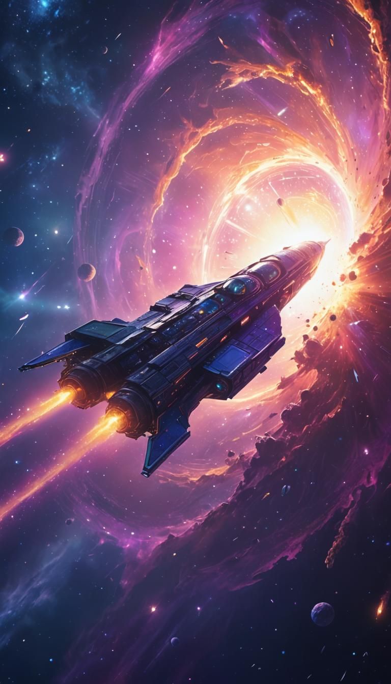 Futuristic Spacecraft Floats Near Big Bang Explosion