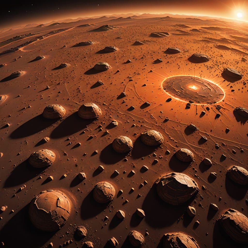 Distant Mars with Radiant Sunlight