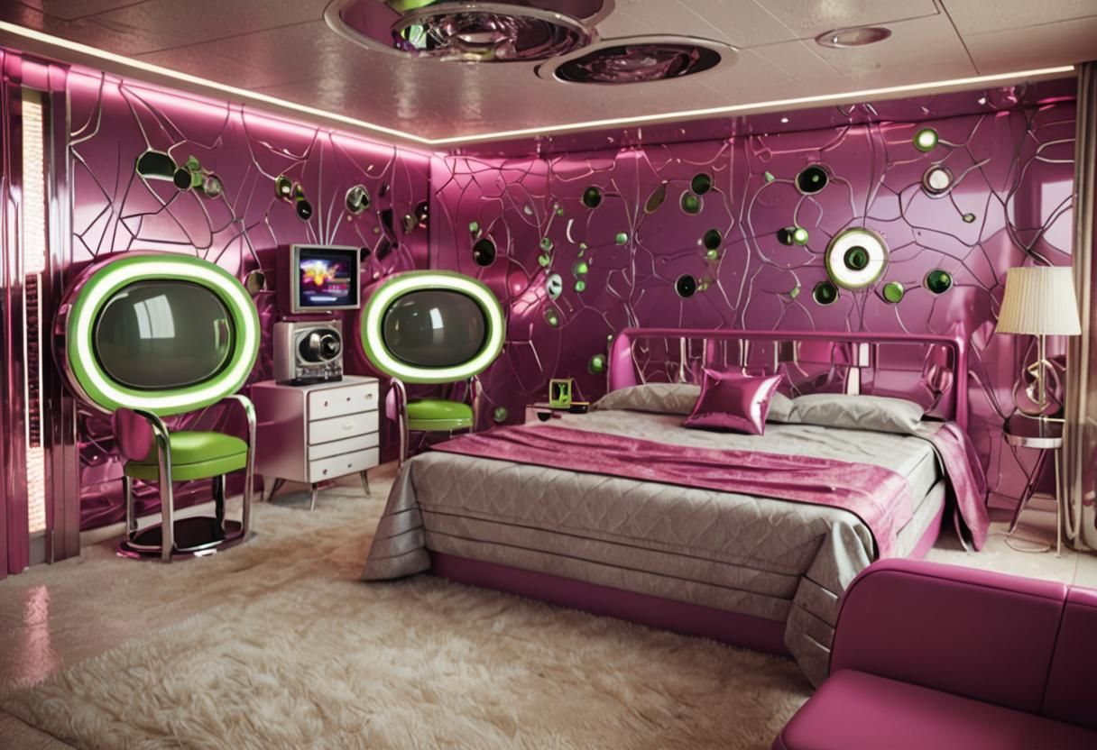 Retro-Futuristic Bedroom Interior Design in Peridot Magenta