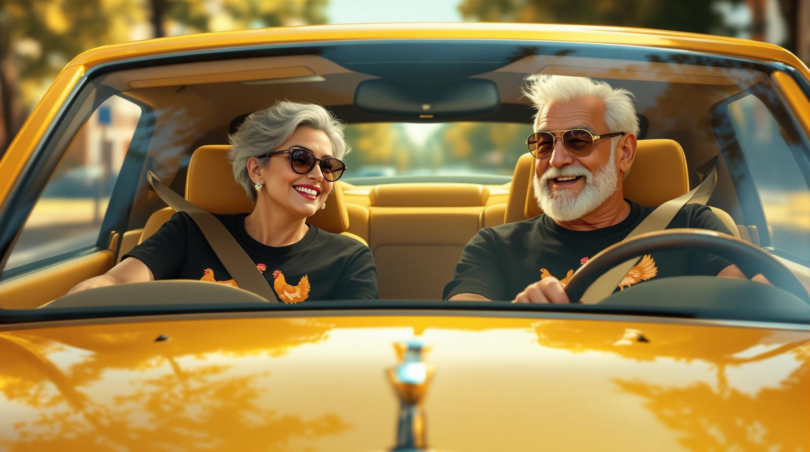 Stylish Modern Cool Grandparents in a Golden Rolls Royce