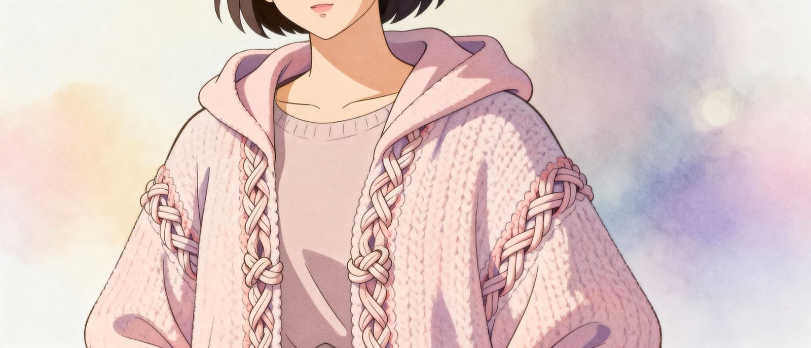 Cozy Anime Style Knit Cardigan with Knot Art