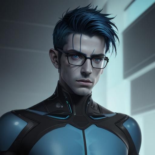 Damaged Android with Glowing Eyes: Digital Art