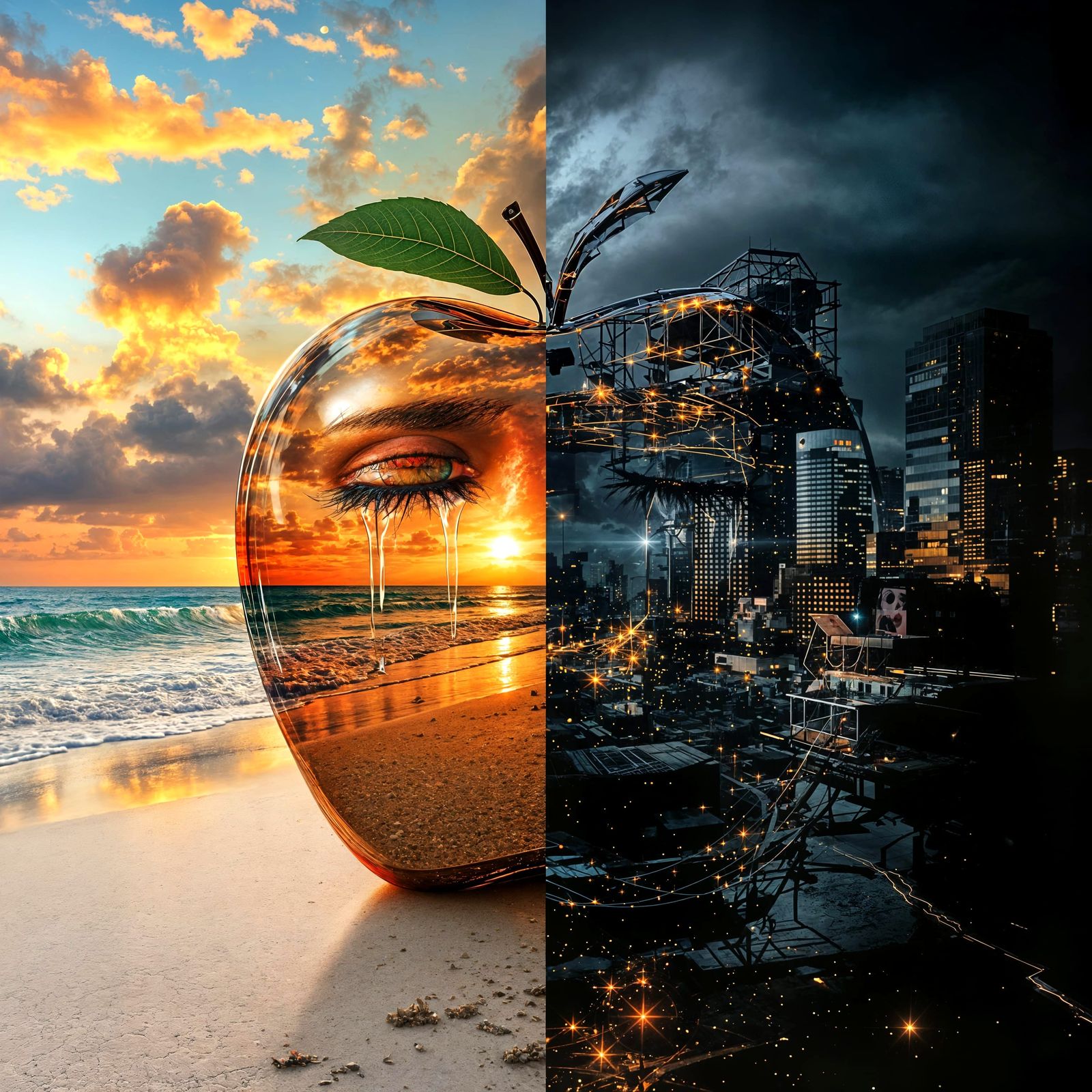 Hyperdetailed Holographic Apple Portrait in Minimalist Style